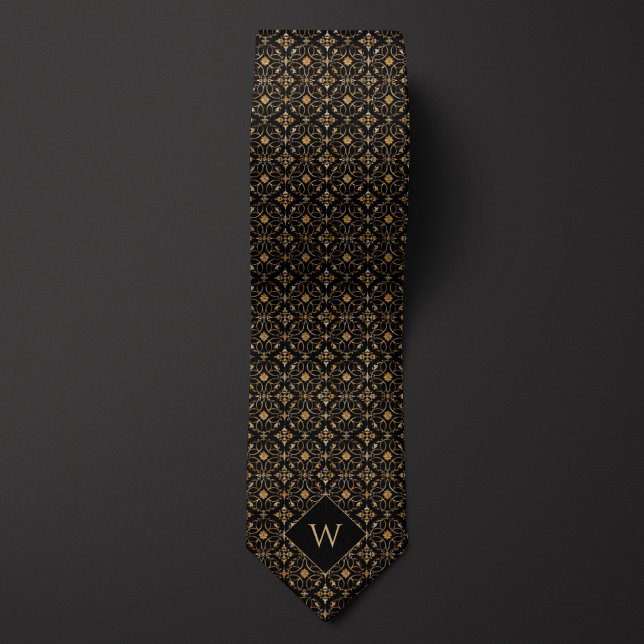 Corbata Monograma elegante de oro y árabe negro (Subido por el creador)