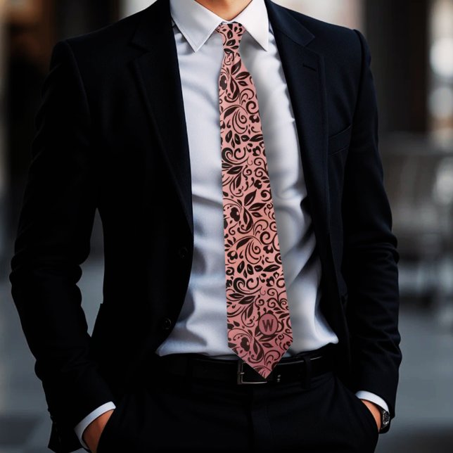 Corbata Monograma elegante moderno con un diseño floral ro (Subido por el creador)