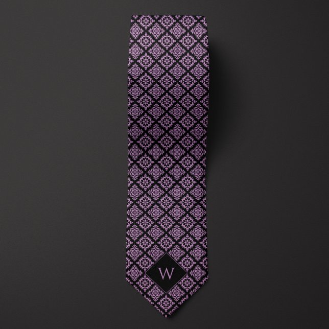 Corbata Monograma elegante morado y árabe negro (Subido por el creador)