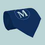 Corbata Monograma elegante Navy Blue personalizado<br><div class="desc">Un moderno y elegante mosaico azul con un Monograma personalizado. Simplemente haga clic en "Personalizar esta plantilla" para cambiar el Monograma.</div>