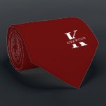 Corbata Monograma elegante   nombre | Red profunda | De un<br><div class="desc">Una corbata elegante con un audaz monograma blanco sobre un fondo marrón rojo profundo. Encima de este monograma se encuentra su nombre o apellido en todas las capitales.</div>
