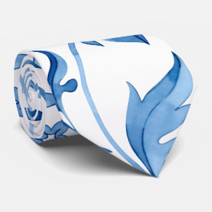 Corbata Monograma Elegante Patrón Floral Azul Vintage