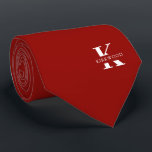 Corbata Monograma elegante rojo rubí   nombre | De un solo<br><div class="desc">Un elegante corbata de un solo lado con un audaz monograma blanco a través de un fondo profundo de rojo rubí. Encima de este monograma se encuentra su nombre o apellido en todas las mayúsculas. Más de 40 colores únicos están disponibles en versiones de un solo lado y de dos...</div>