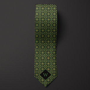 Corbata Monograma elegante verde y árabe negro