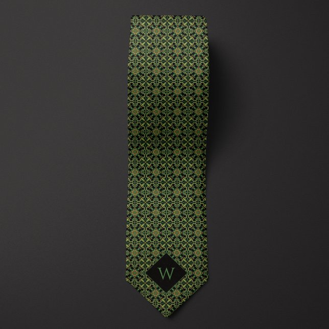 Corbata Monograma elegante verde y árabe negro (Subido por el creador)