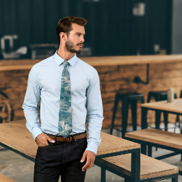 Corbata Monograma Escudos caribeños de la ola blanca azul 