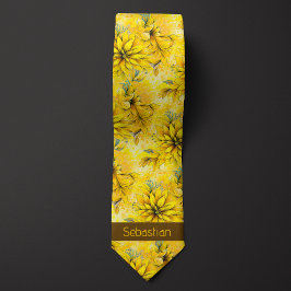 Corbata Monograma floral amarillo brillante