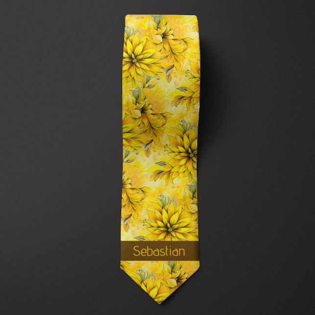 Corbata Monograma floral amarillo brillante (Subido por el creador)