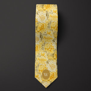 Corbata Monograma Floral Amarillo Crema
