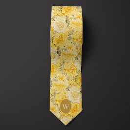 Corbata Monograma floral amarillo crema