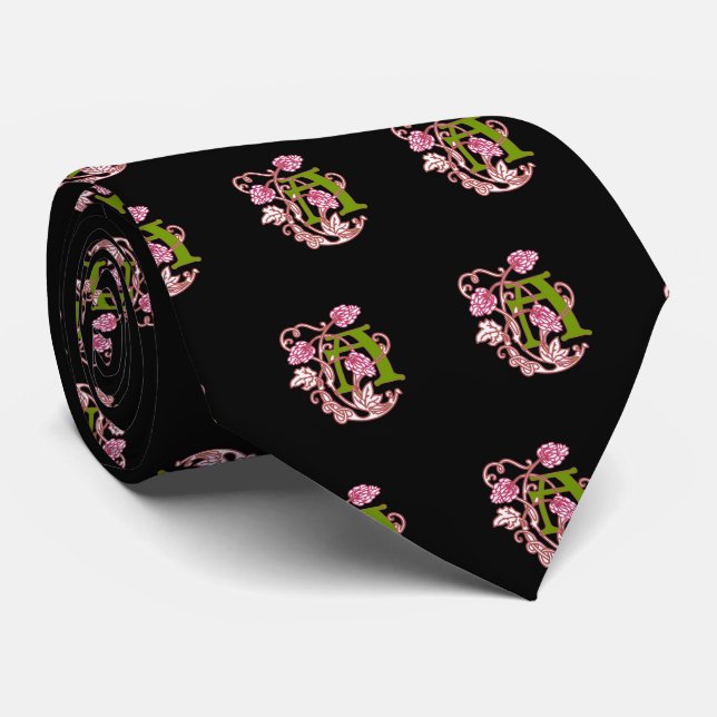 Corbata monograma floral Art Nouveau A (Enrollado)