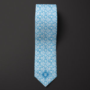 Corbata Monograma floral azul cielo