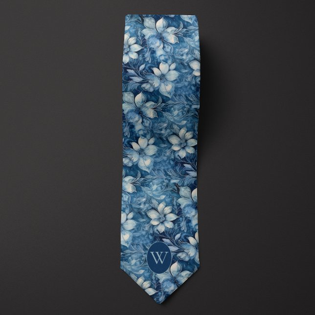 Corbata Monograma Floral Azul de pizarra (Subido por el creador)