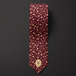Corbata Monograma Floral Borgoña y Oro
