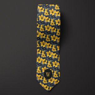 Corbata Monograma floral de color amarillo y negro