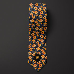 Corbata Monograma floral de color azul y negro
