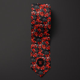 Corbata Monograma floral de color negro y rojo