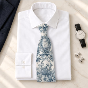 Corbata Monograma floral de toile azul vintage