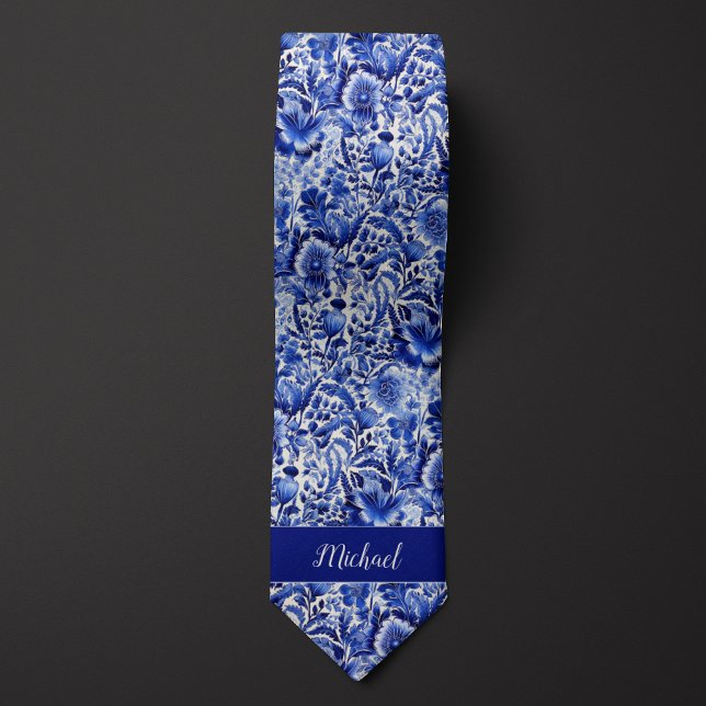 Corbata Monograma Floral Indigo (Subido por el creador)