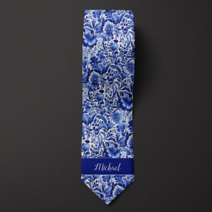 Corbata Monograma Floral Indigo