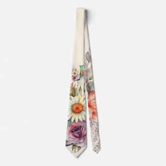 Corbata Monograma floral "J" Flores de rosa y margarita ac