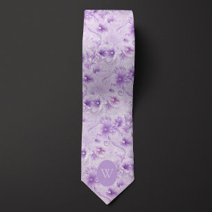 Corbata Monograma floral morado abstracto