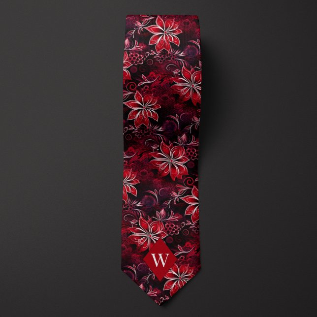 Corbata Monograma Floral Rojo Granate (Subido por el creador)