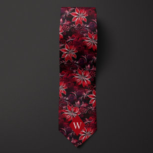 Corbata Monograma Floral Rojo Granate