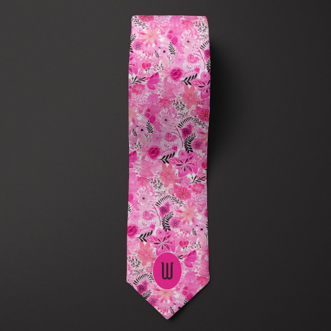 Corbata Monograma floral rosa abstracto (Subido por el creador)