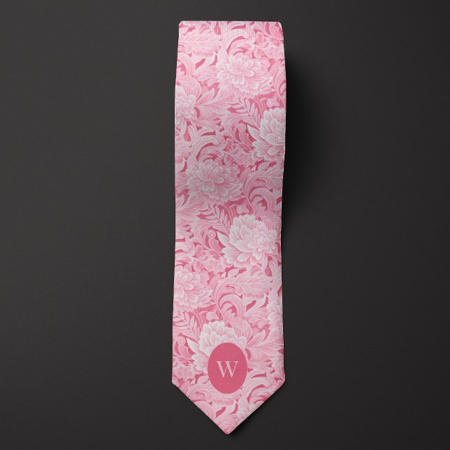 Corbata Monograma floral rosa pálido (Subido por el creador)