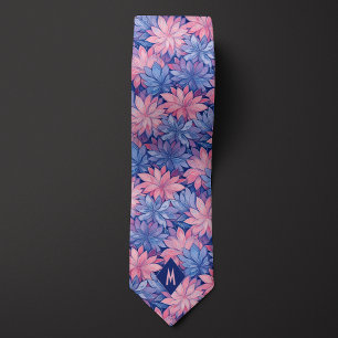 Corbata Monograma floral rosa y azul