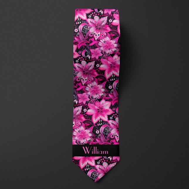 Corbata Monograma floral rosa y negro (Subido por el creador)