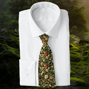 Corbata Monograma floral verde inspirado en William Morris
