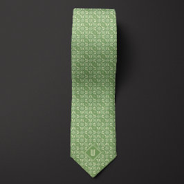 Corbata Monograma floral verde mosca y crema