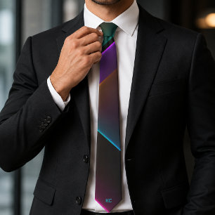 Corbata Monograma geométrico de neón negro elegante
