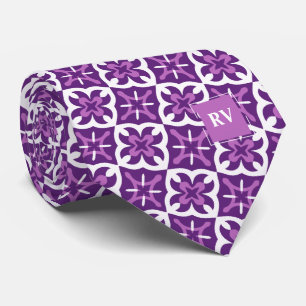 Corbata Monograma geométrico púrpura y rosa