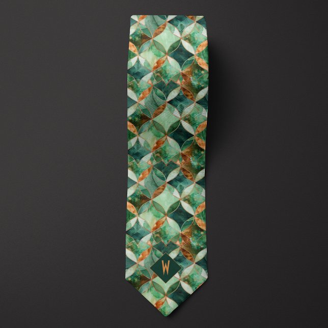 Corbata Monograma geométrico verde y cobre (Subido por el creador)