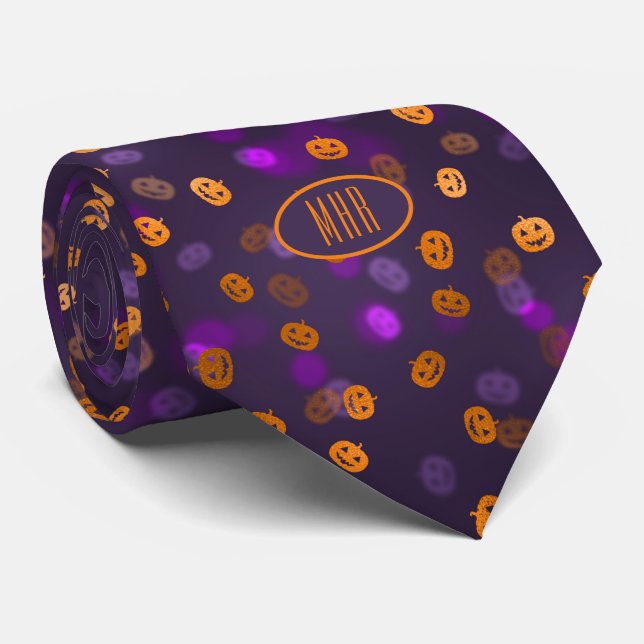 Corbata Monograma Happy Pumpkins Halloween Business Neckti (Enrollado)