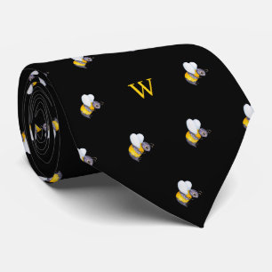 Corbata Monograma Inicial de Abeja de Miel en Acuarela Lin