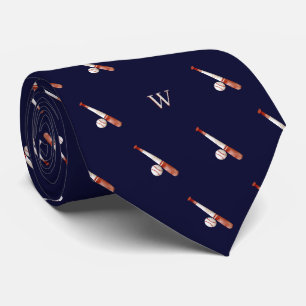 Corbata Monograma Inicial de Béisbol con Acuarela Elegante