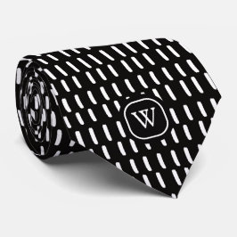 Corbata Monograma inicial de pincel blanco negro mínimo