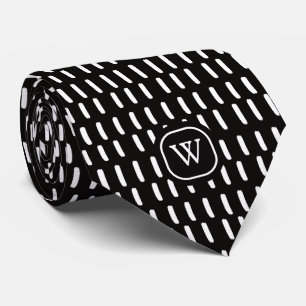 Corbata Monograma Inicial de Trazo de Pincel Blanco Negro