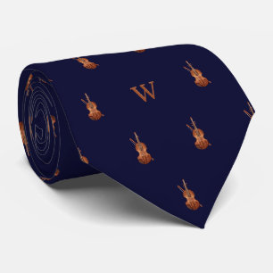 Corbata Monograma Inicial de Violín Acuarela Azul Medianoc