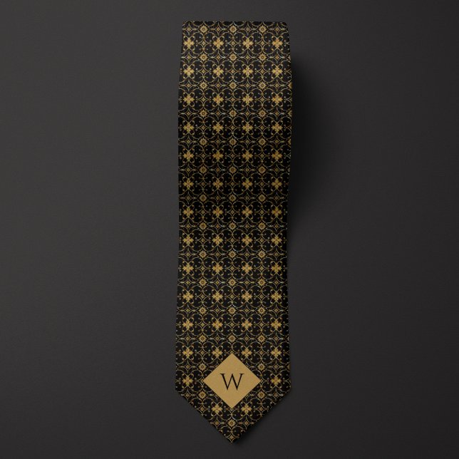 Corbata Monograma intrincado de oro y árabe negro (Subido por el creador)