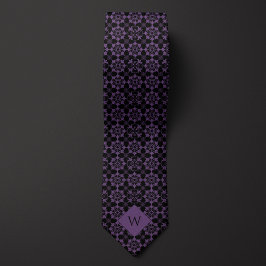 Corbata Monograma intrincado morado y árabe negro