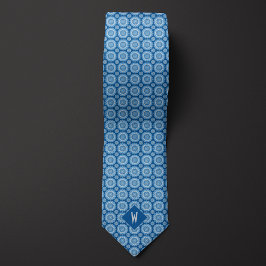Corbata Monograma Mandala Azul Denim