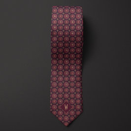 Corbata Monograma Mandala Brillo Burgundy y Oro