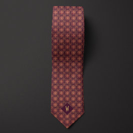 Corbata Monograma Mandala Elegante Burgundy y Oro