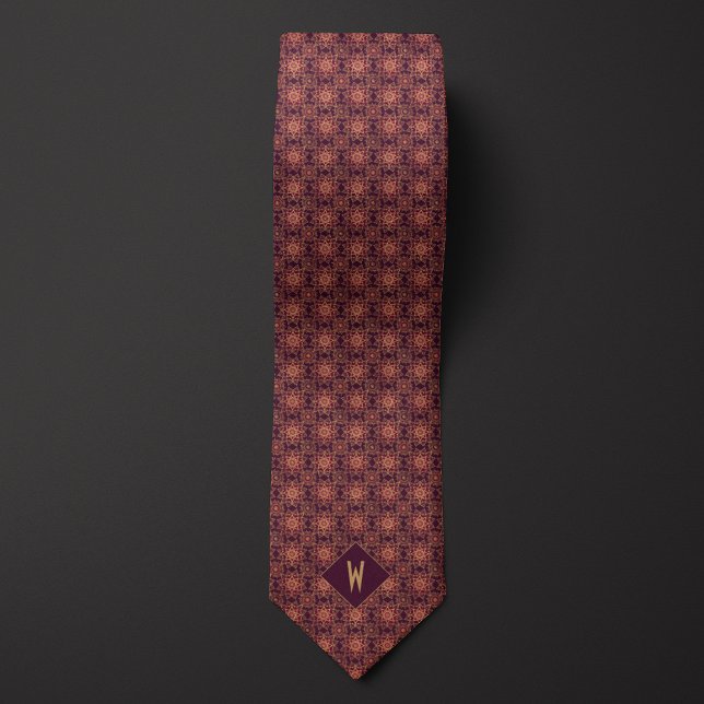 Corbata Monograma Mandala Elegante Burgundy y Oro (Subido por el creador)