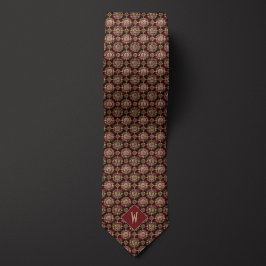 Corbata Monograma Mandala Ornata Burgundy y Dorado
